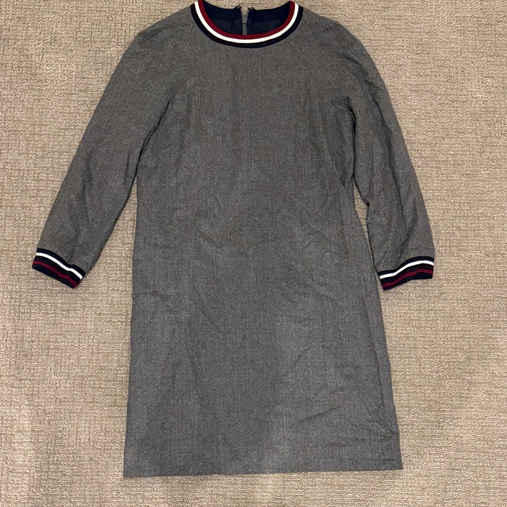 J. Crew Gray Long Sleeve Dress with Red and White Accents